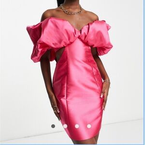 ASOS LUXE bubble bardot satin mini dress in pink